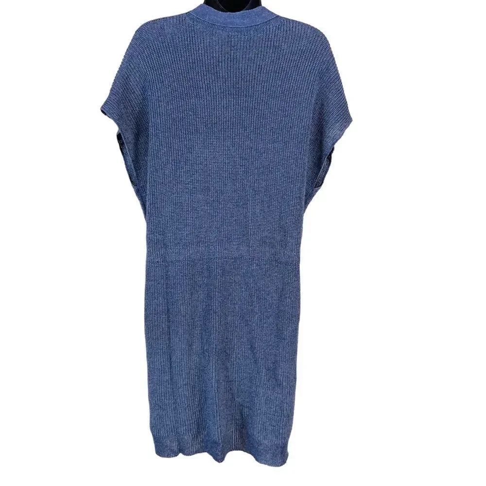 Lafayette 148 Hemp Blue Marled Long Line Cardigan Vest